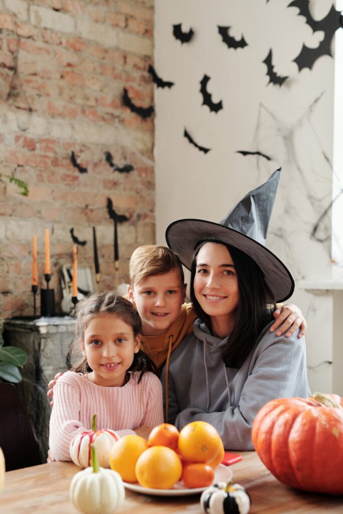 portrait of a family with halloween background